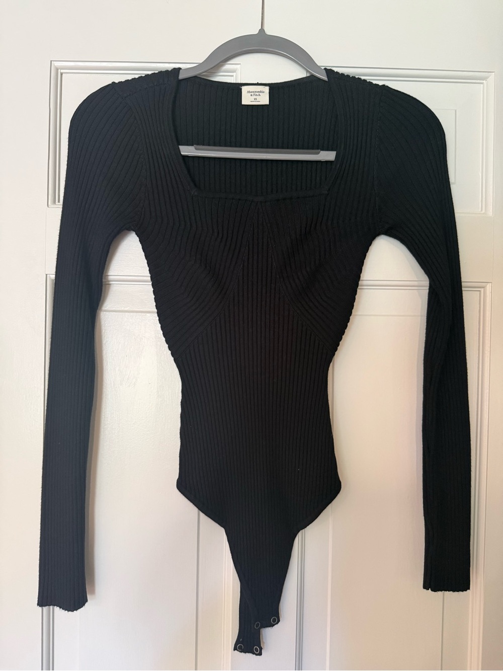 Abercrombie & Fitch Black Ribbed Long-Sleeve Bodysuit